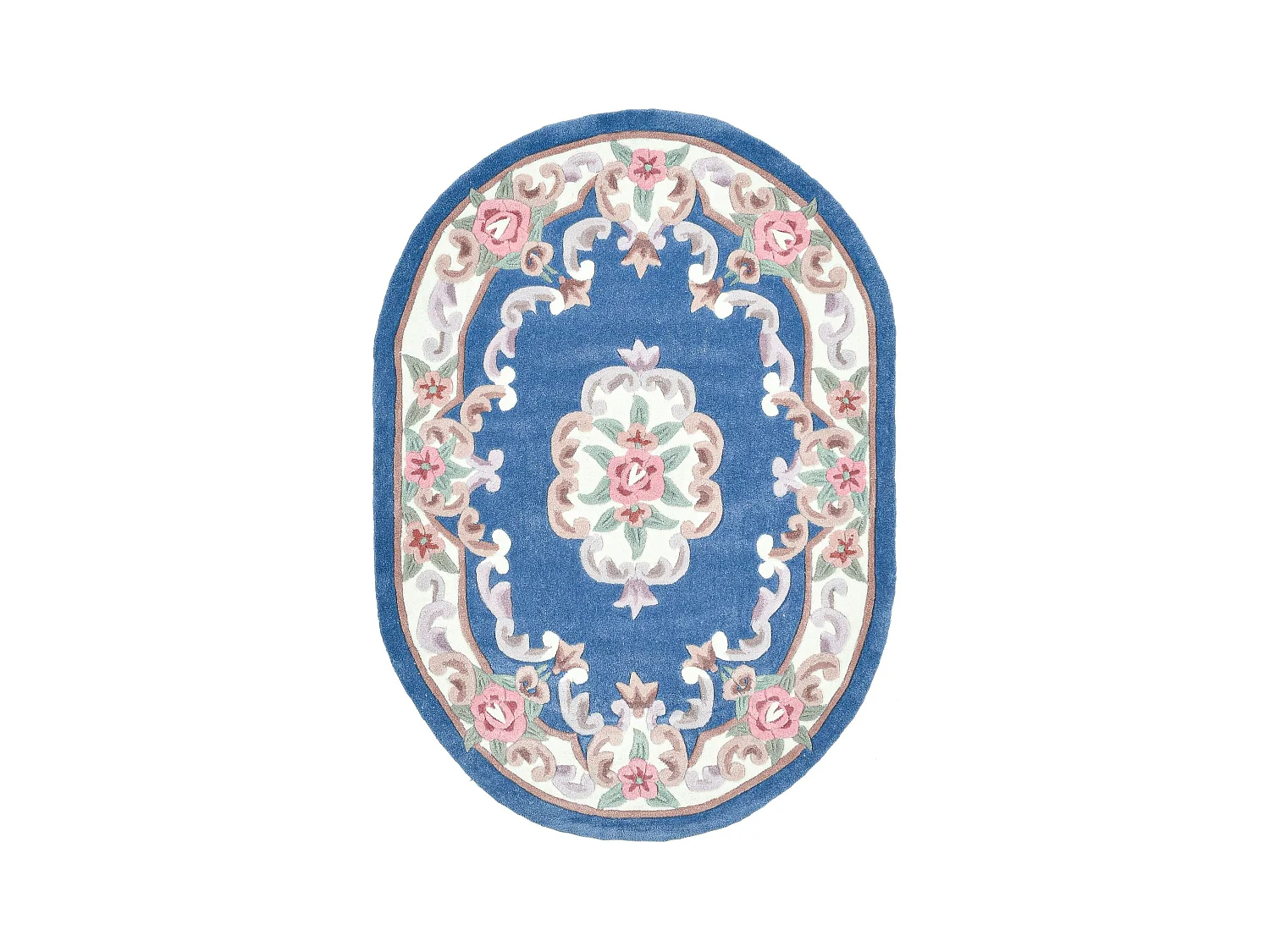Tapis tufté à la main avec bordure, style Aubusson  190x290 cm bleu Ming