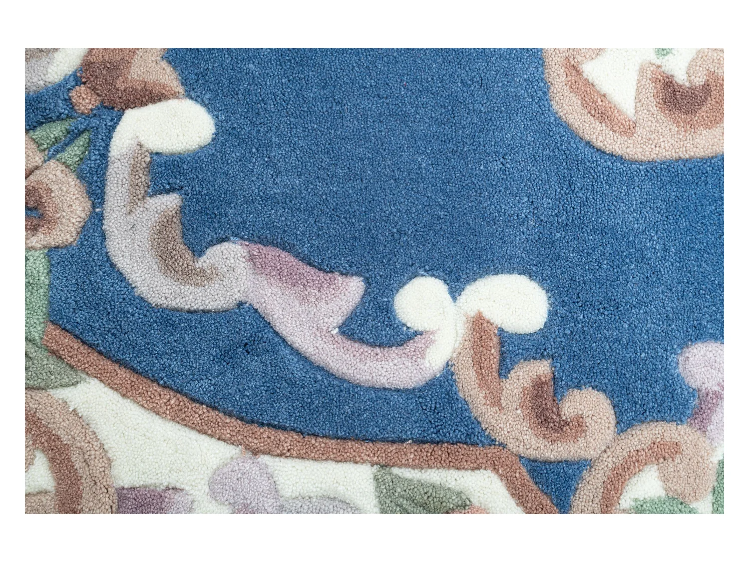 Tapis tufté à la main avec bordure, style Aubusson  190x290 cm bleu Ming