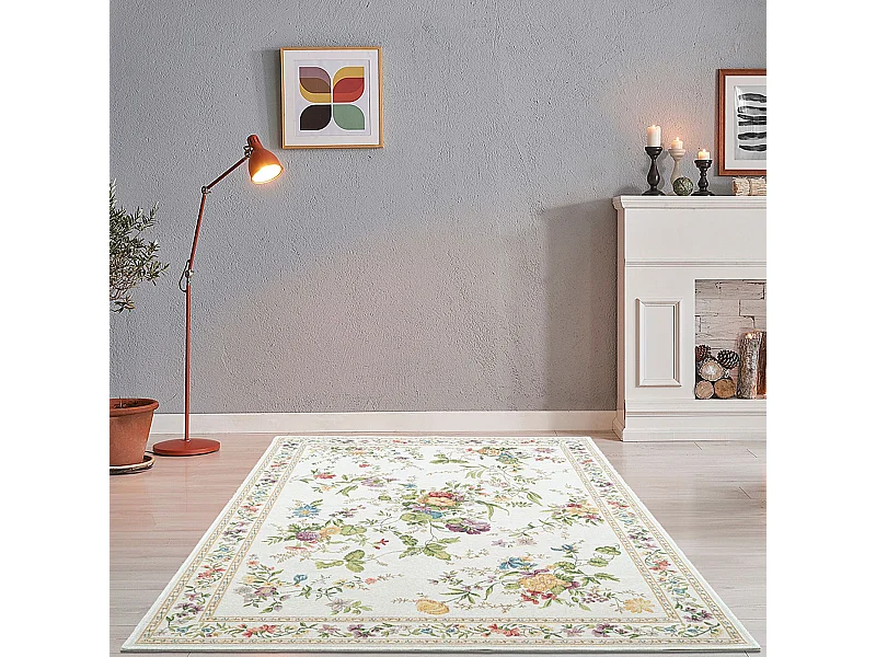Teppich mit Bordüre und Blumenmuster 200x290 cm Cream Flomi