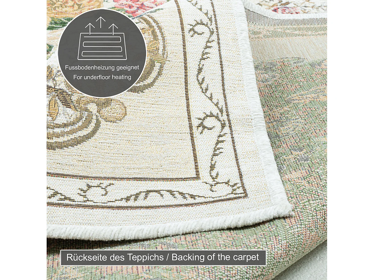 Tapis avec bordure et motif floral 160x230 cm beige Flomi