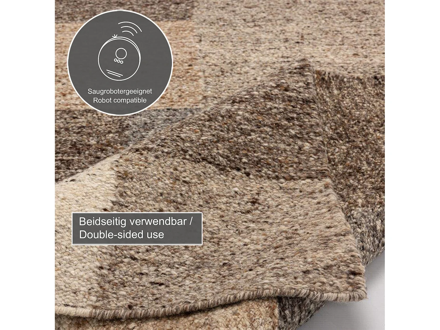 Handgewebter wendbarer Wollteppich 170x240 cm Beige Multi Ehrwald