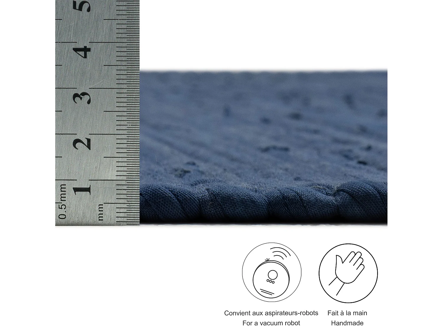 Tapis en coton tissé à la main et réversible 160x230 cm bleu Happy Cotton