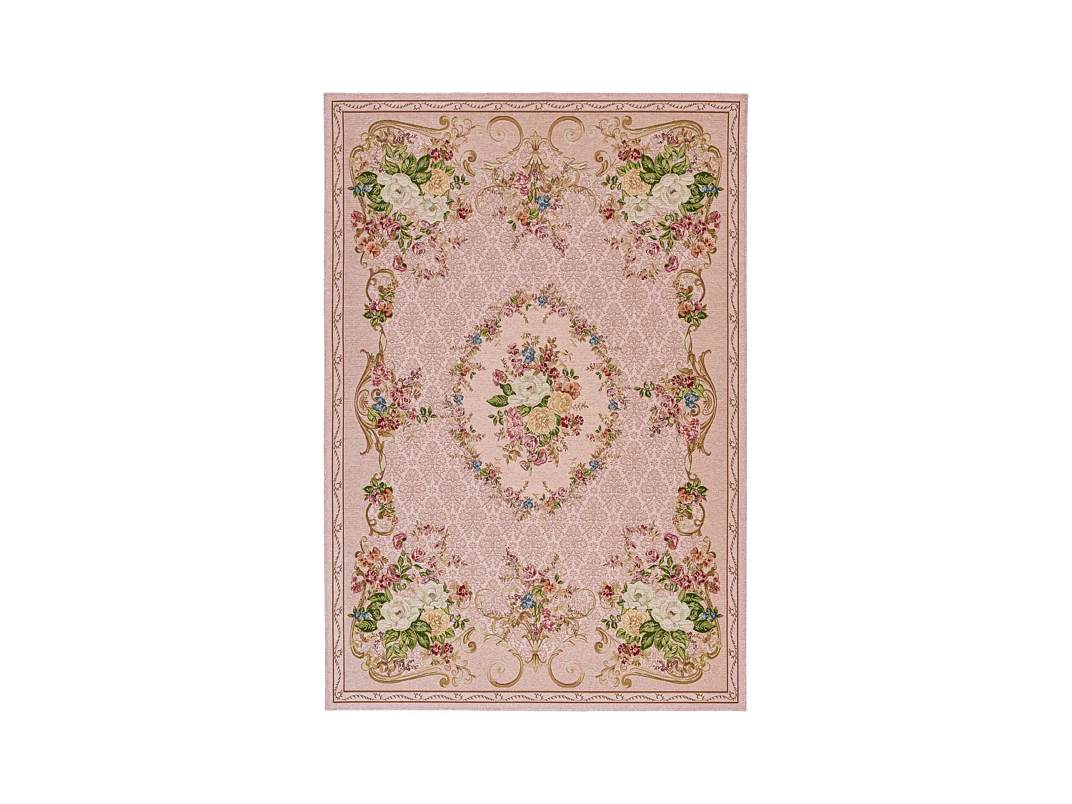 Alfombra con borde y motivos florales 70x120 cm Rosa Flomi