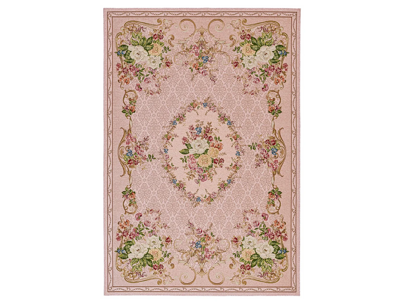 Tapis avec bordure et motif floral 70x120 cm rose Flomi