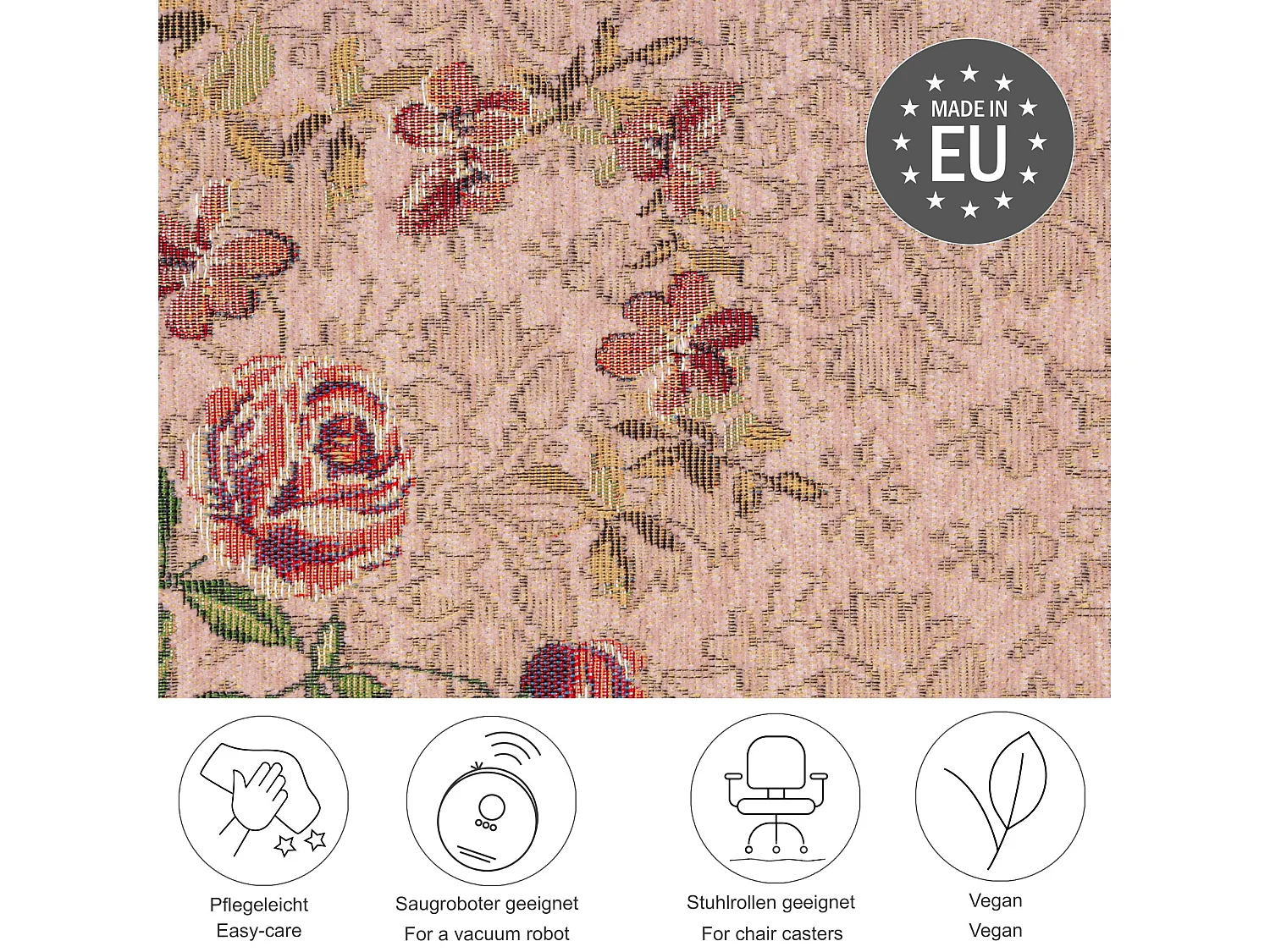 Tapis avec bordure et motif floral 70x120 cm rose Flomi