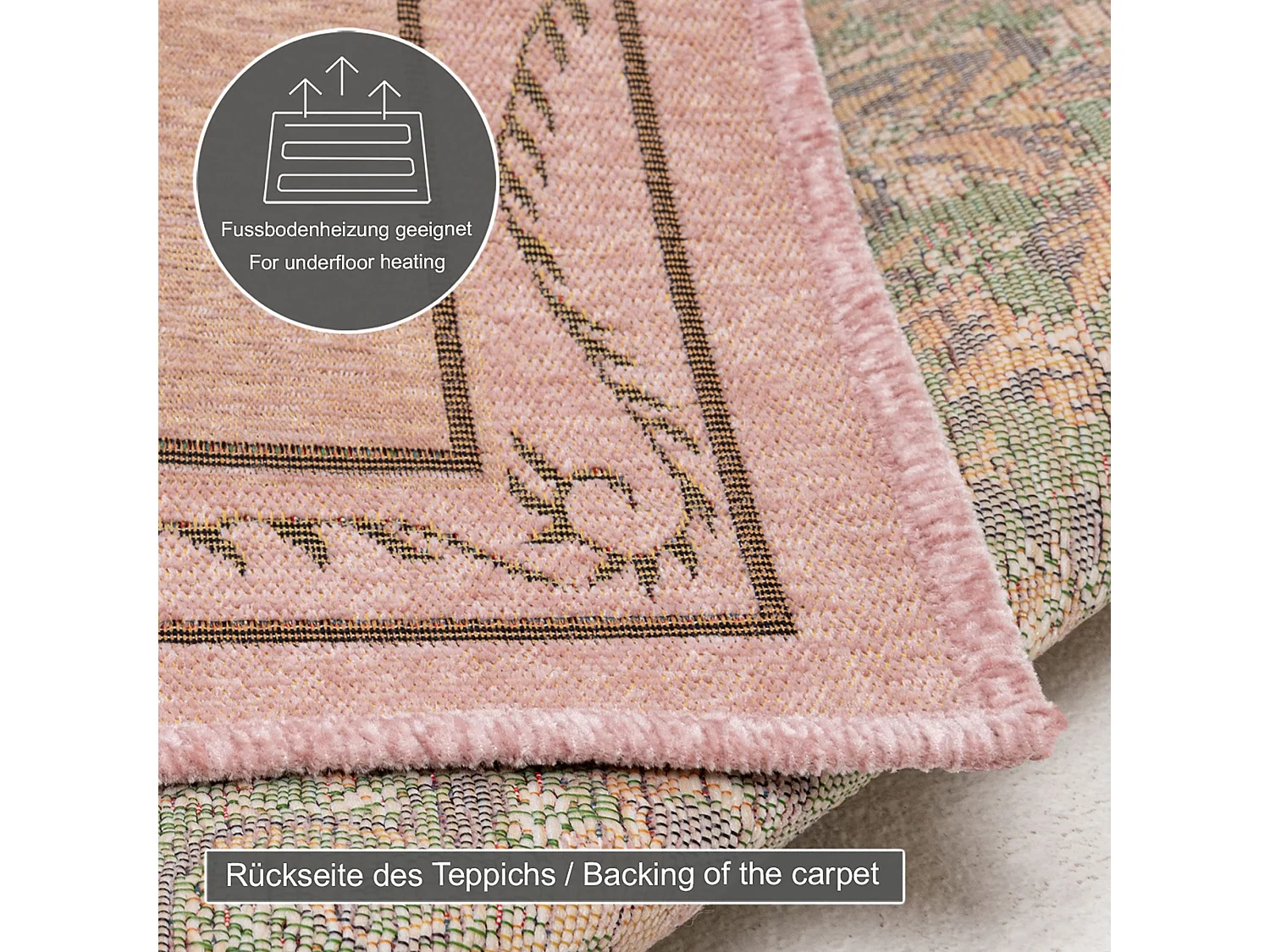 Tapis avec bordure et motif floral 70x120 cm rose Flomi