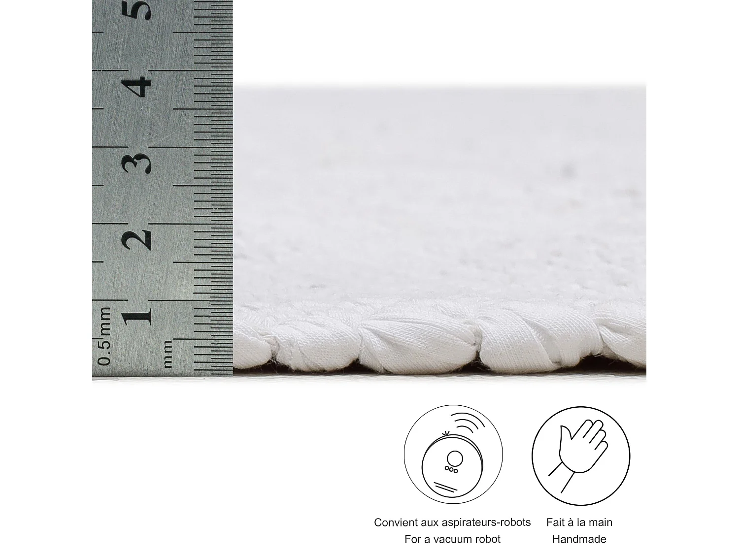 Tapis en coton tissé à la main et réversible 90x160 cm blanc Happy Cotton