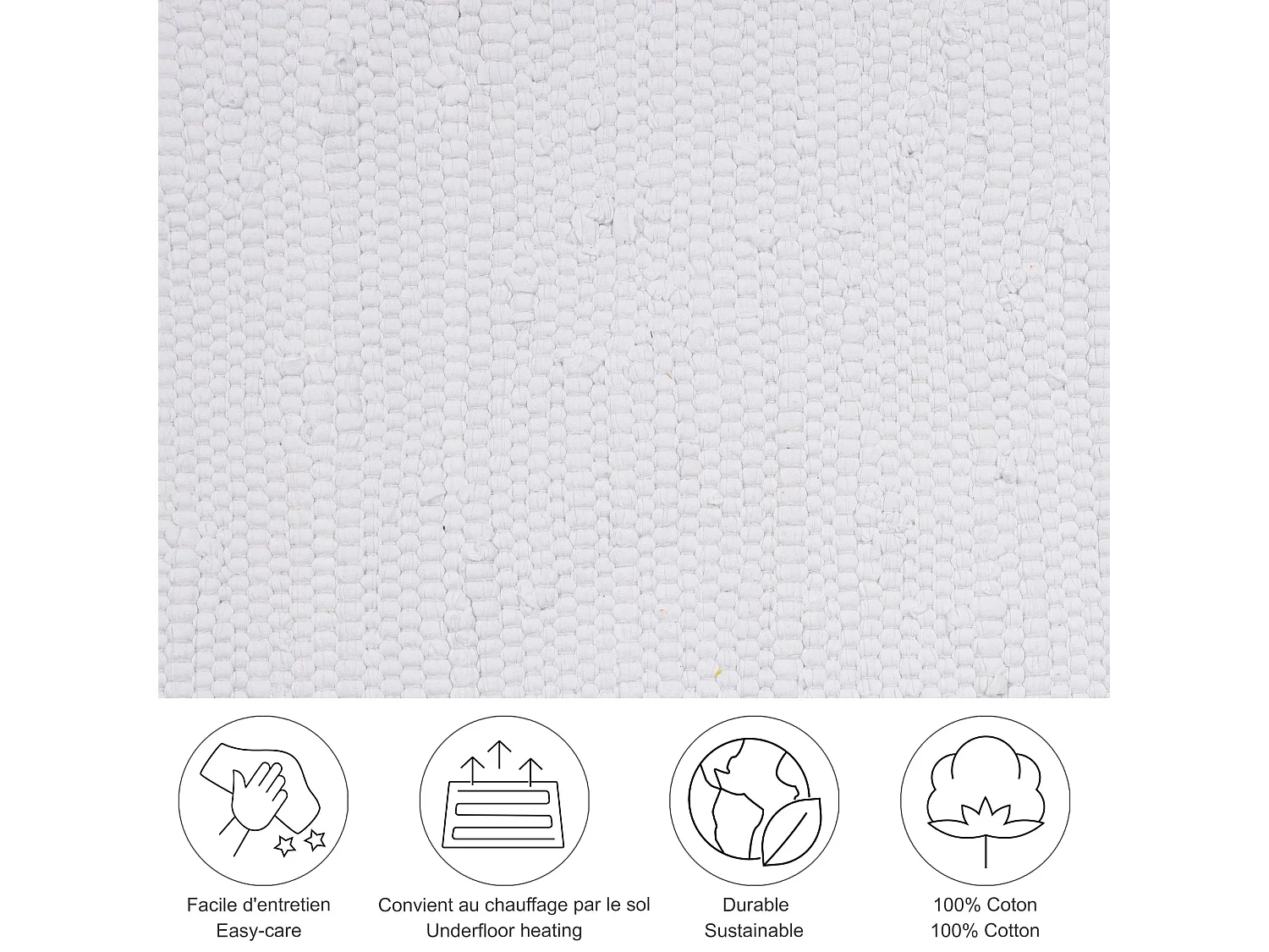 Tapis en coton tissé à la main et réversible 90x160 cm blanc Happy Cotton