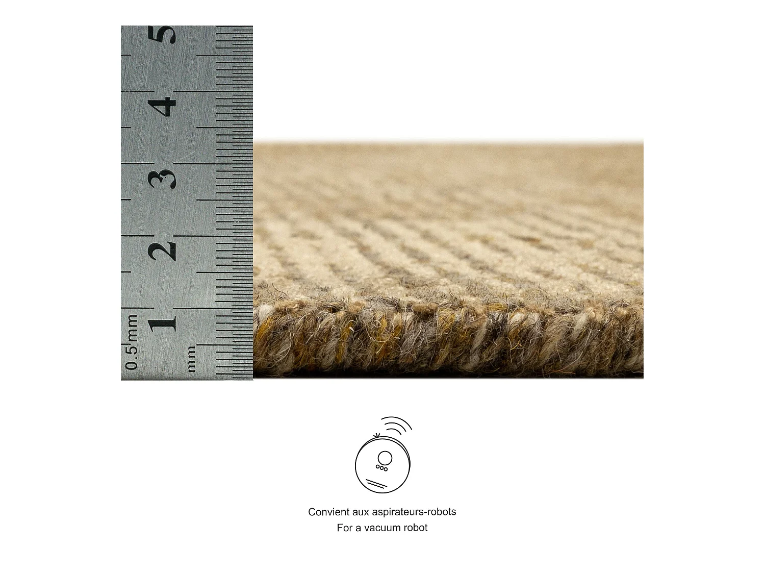 Tapis UNI rayé en viscose et laine 120x120 cm or Venus