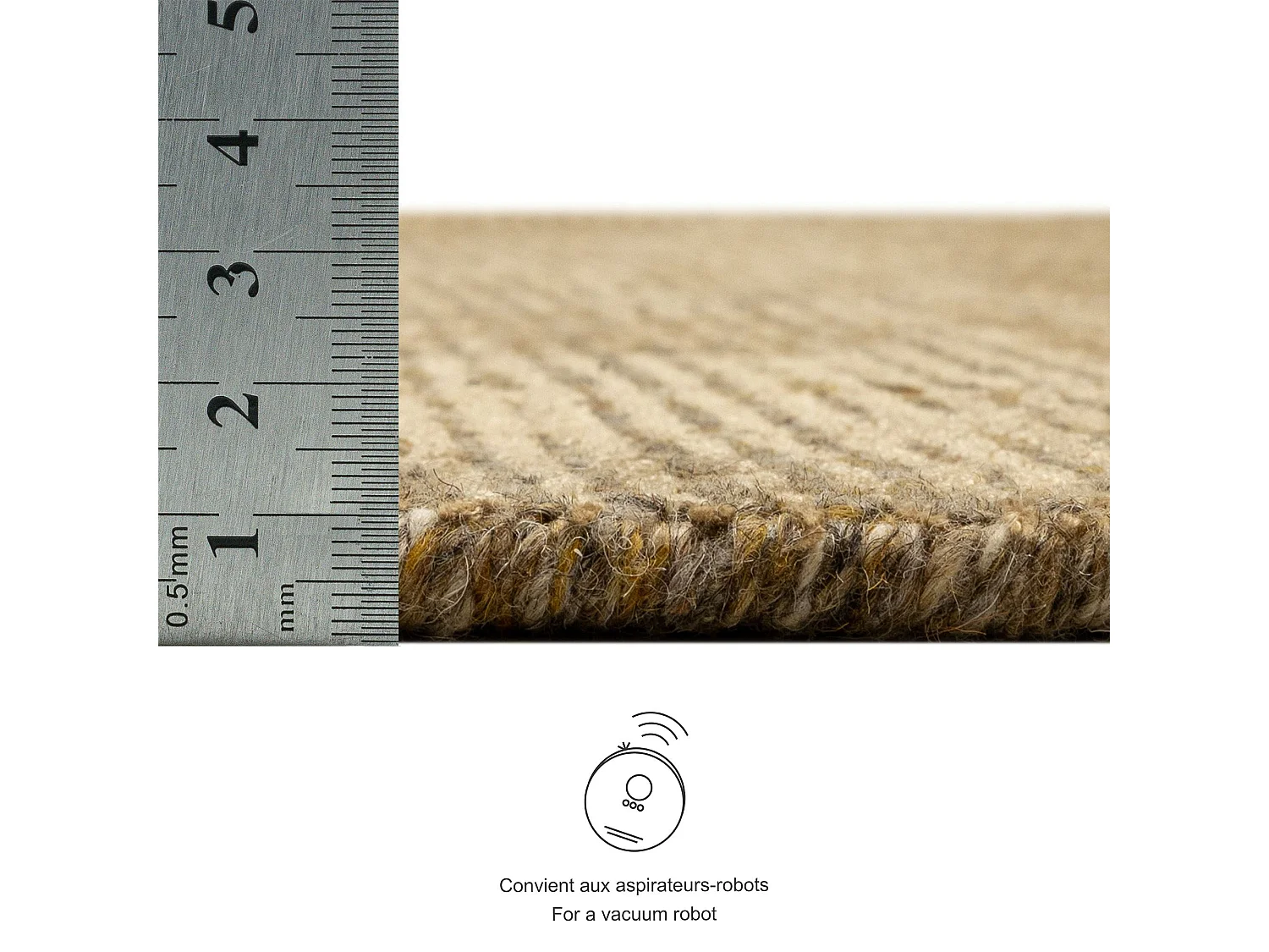 Tapis UNI rayé en viscose et laine 120x120 cm or Venus