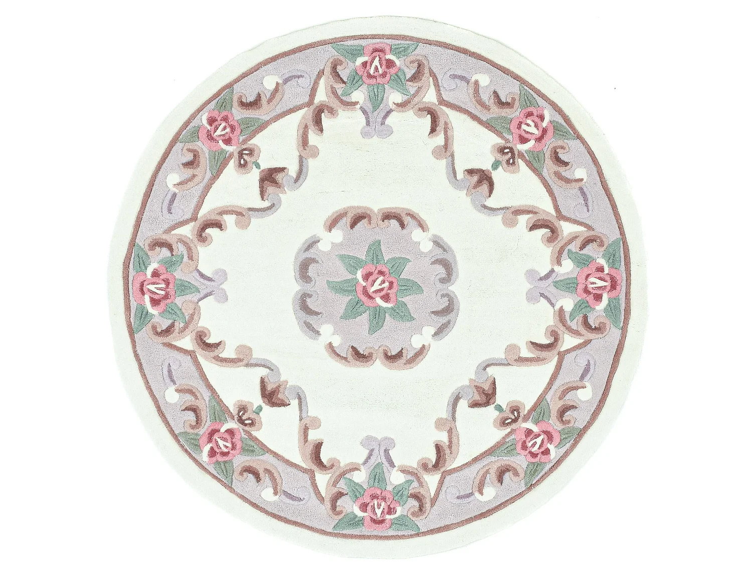 Tapis tufté à la main avec bordure, style Aubusson  190x190 cm beige Ming