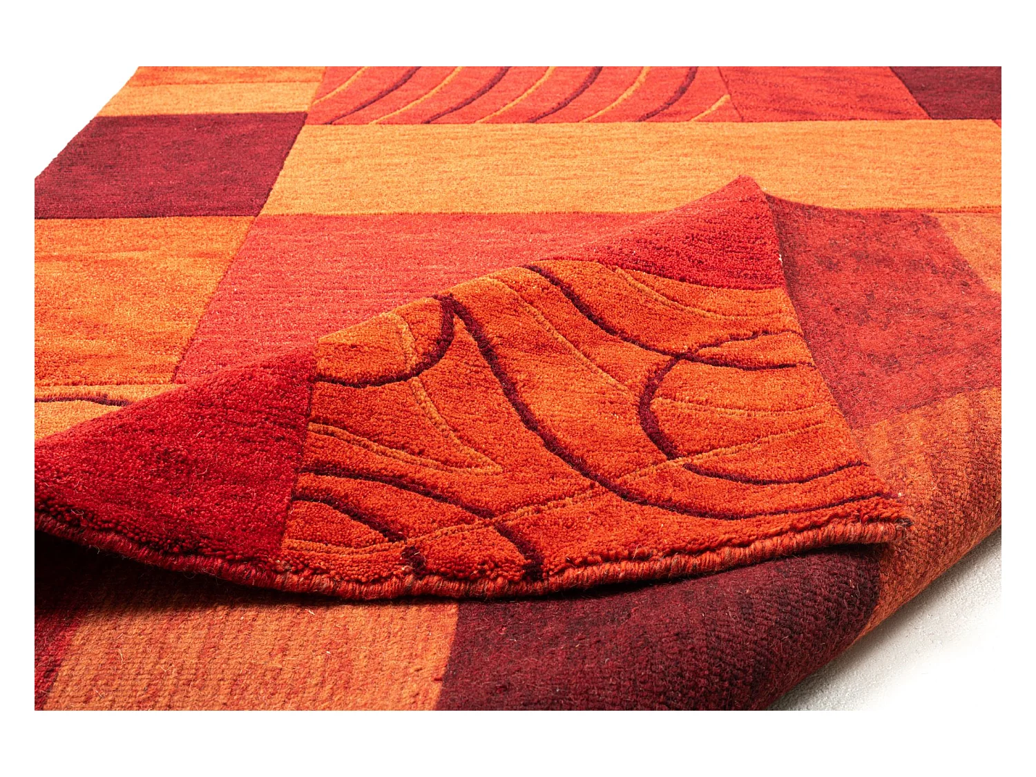 Tapis en laine noué à la main, style patchwork  70x140 cm rouge Domas