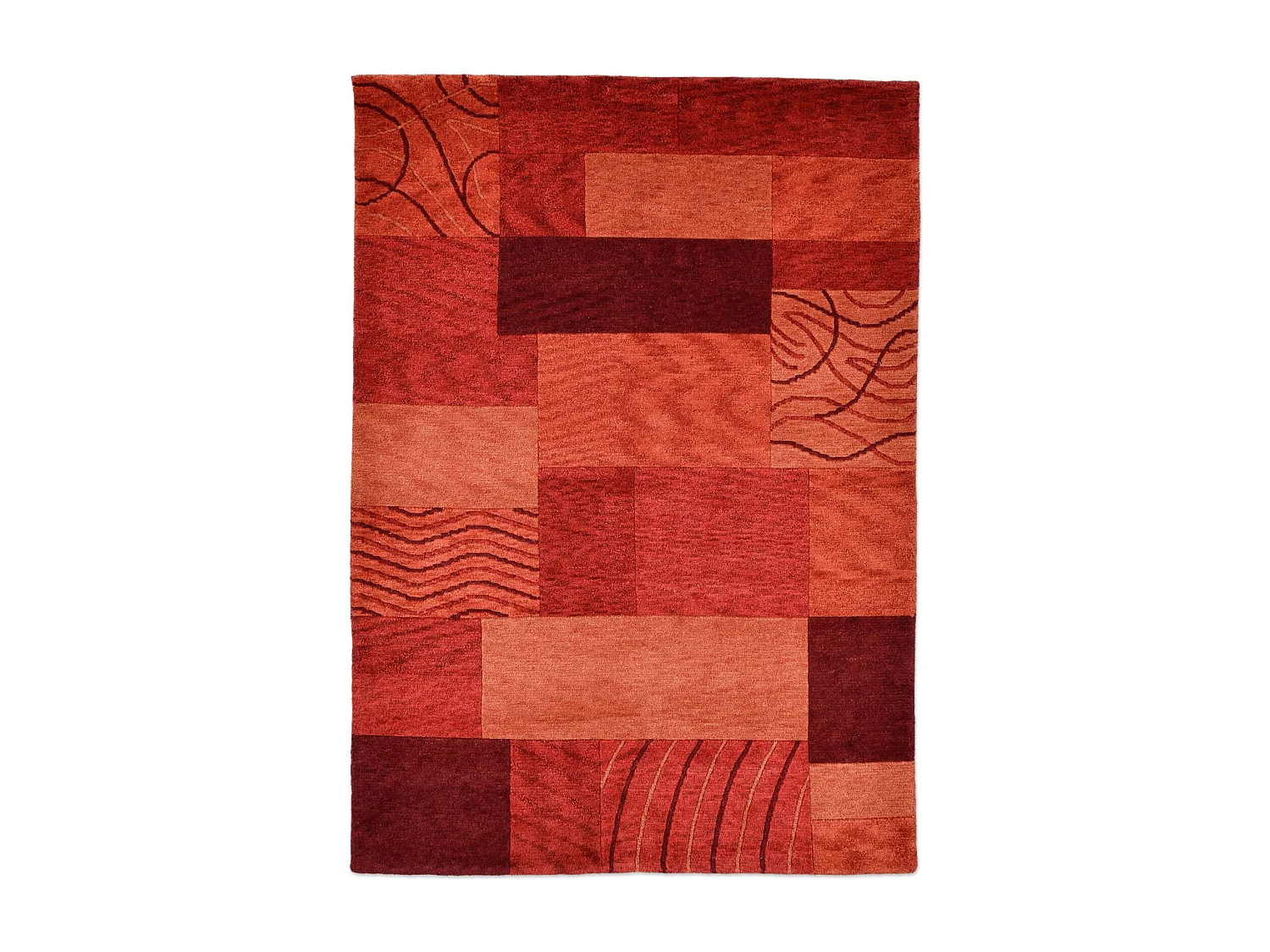 Tappeto in lana annodato a mano in stile patchwork  70x140 cm Rosso Domas