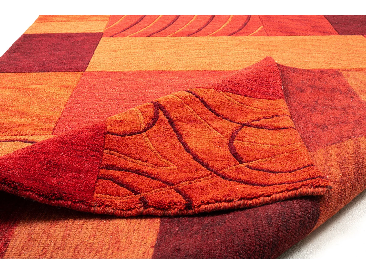Tappeto in lana annodato a mano in stile patchwork  70x140 cm Rosso Domas