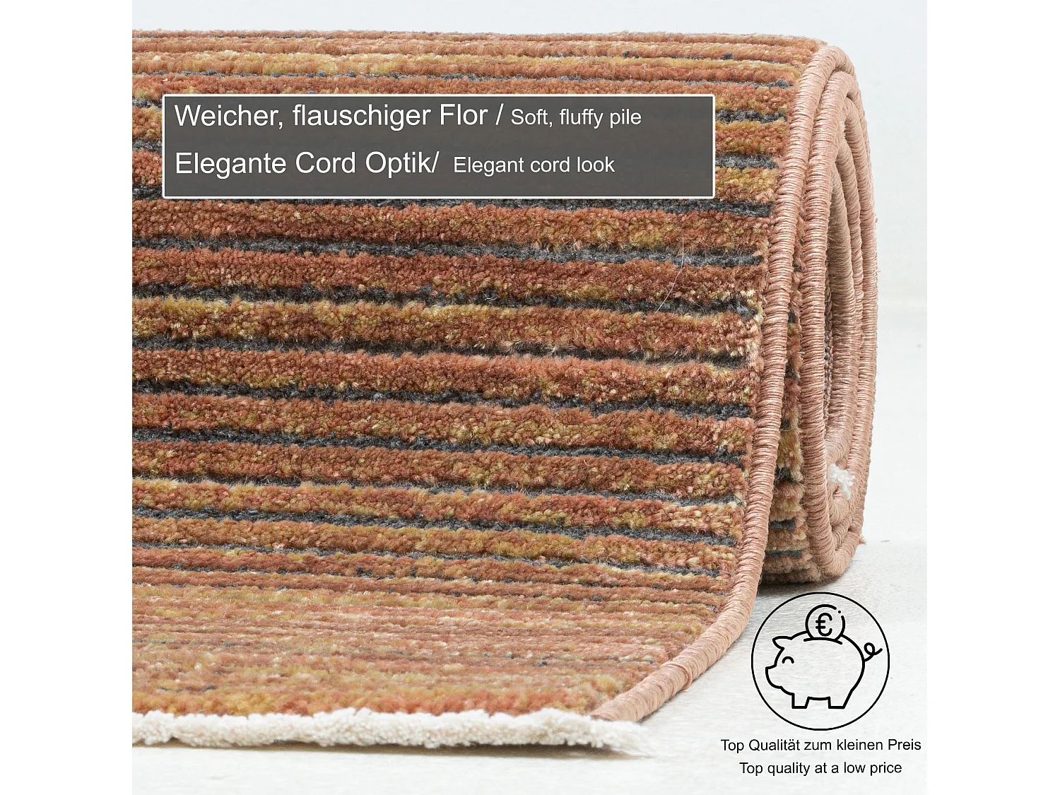 Tapis à tissage plat aspect court 40x60 cm rouille Corduletta