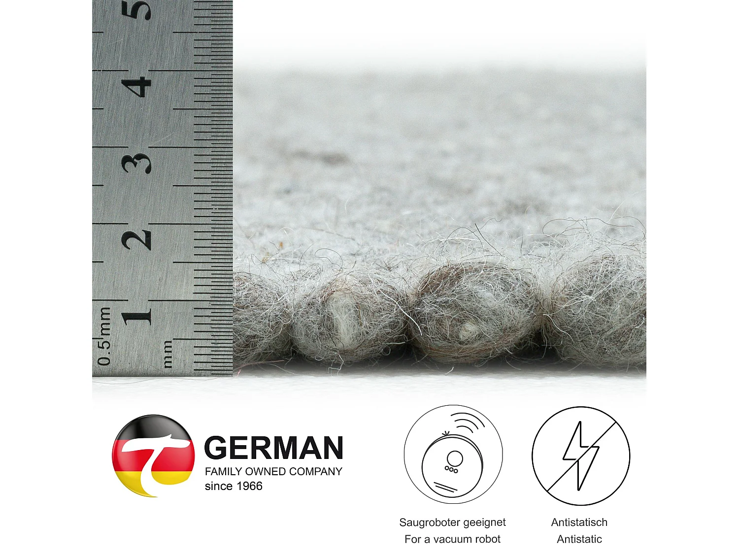 Handgeweven omkeerbaar wollen tapijt 40x60 cm natuurlijk grijs Alpen