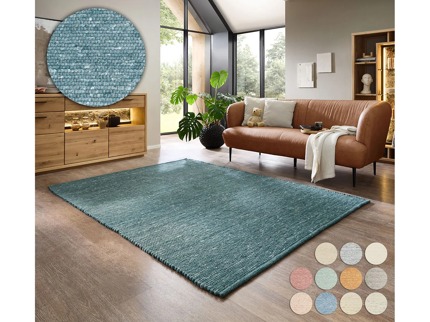 Tapis en laine réversible tissé à la main 40x60 cm pétrole Alpen