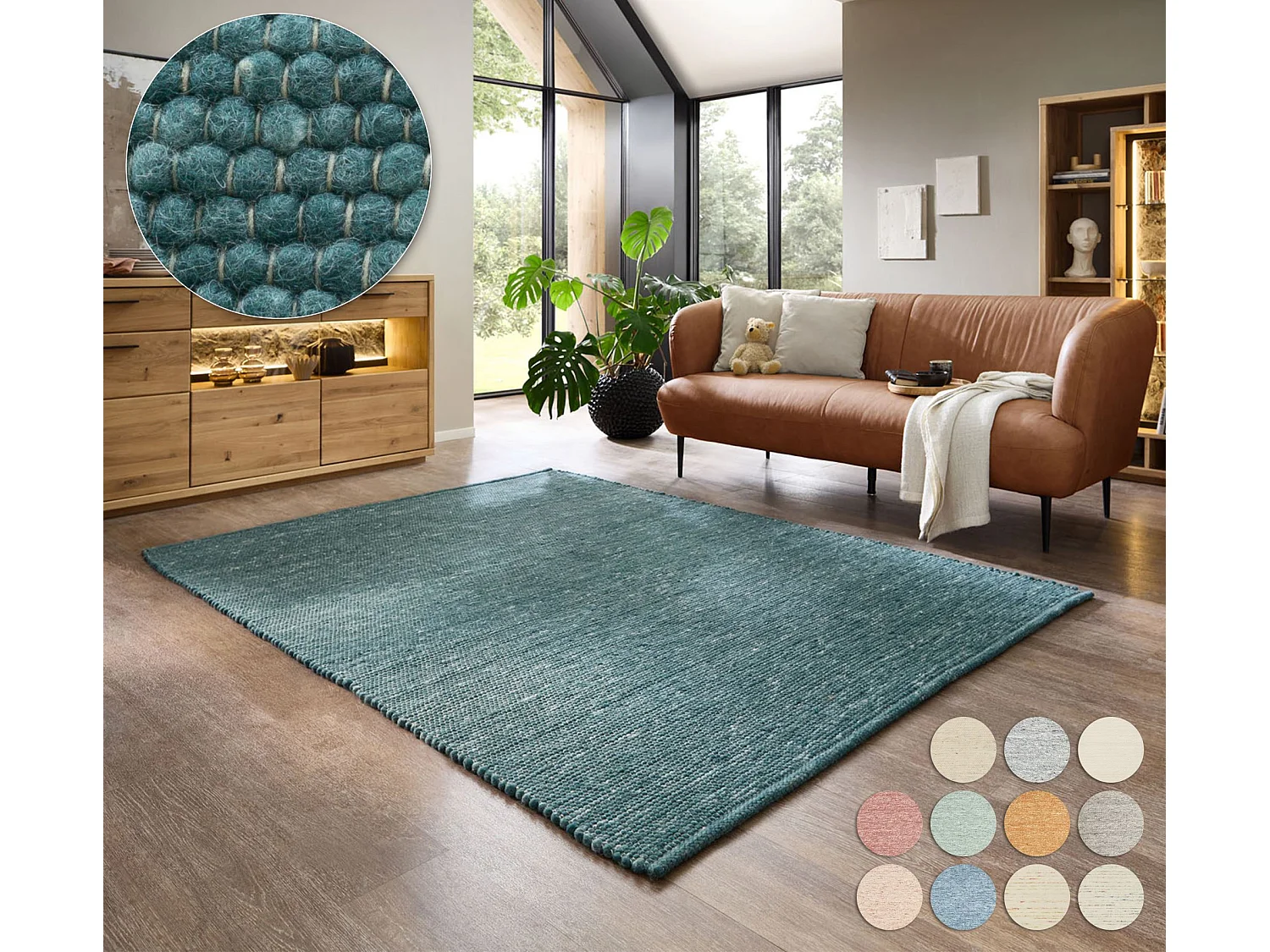 Tapis en laine réversible tissé à la main 40x60 cm pétrole Alpen