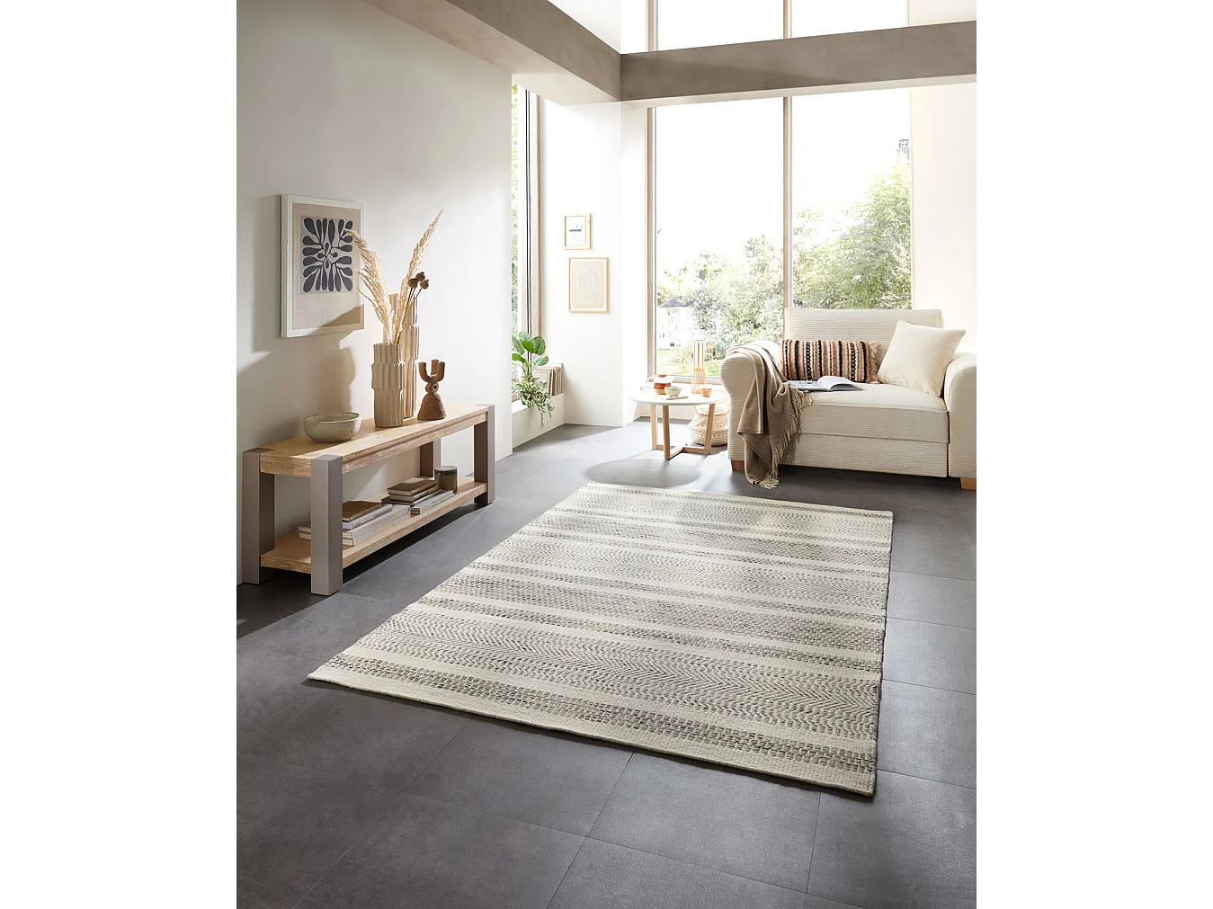 Tapis en laine de style scandinave 160x230 cm natural gris Trondheim