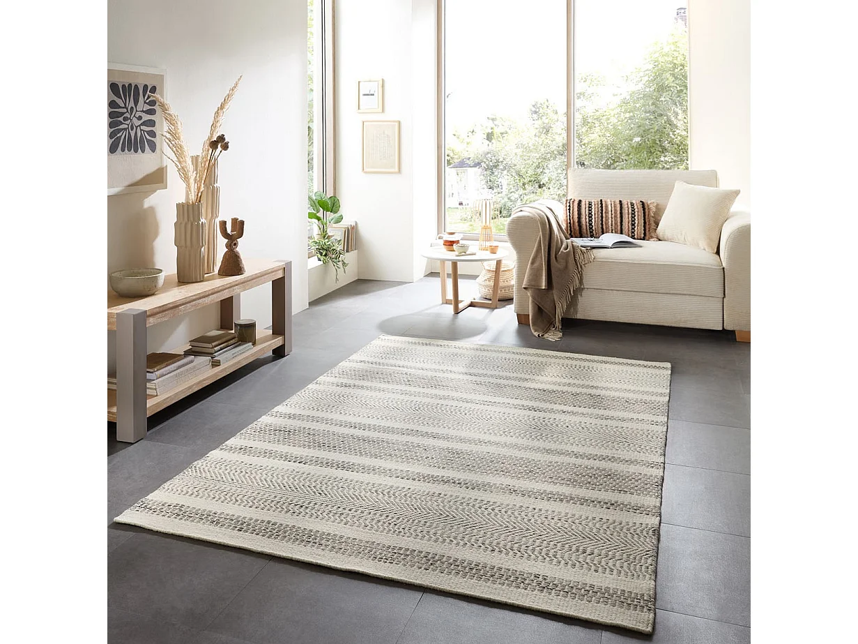 Tapis en laine de style scandinave 160x230 cm natural gris Trondheim