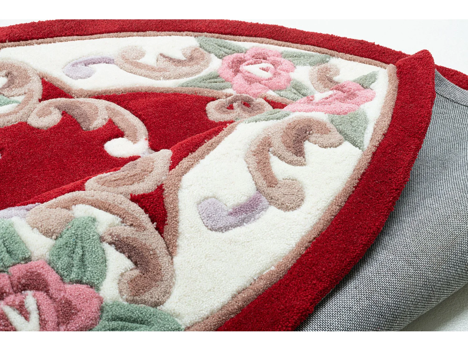Tapis tufté à la main avec bordure, style Aubusson  150x150 cm rouge Ming
