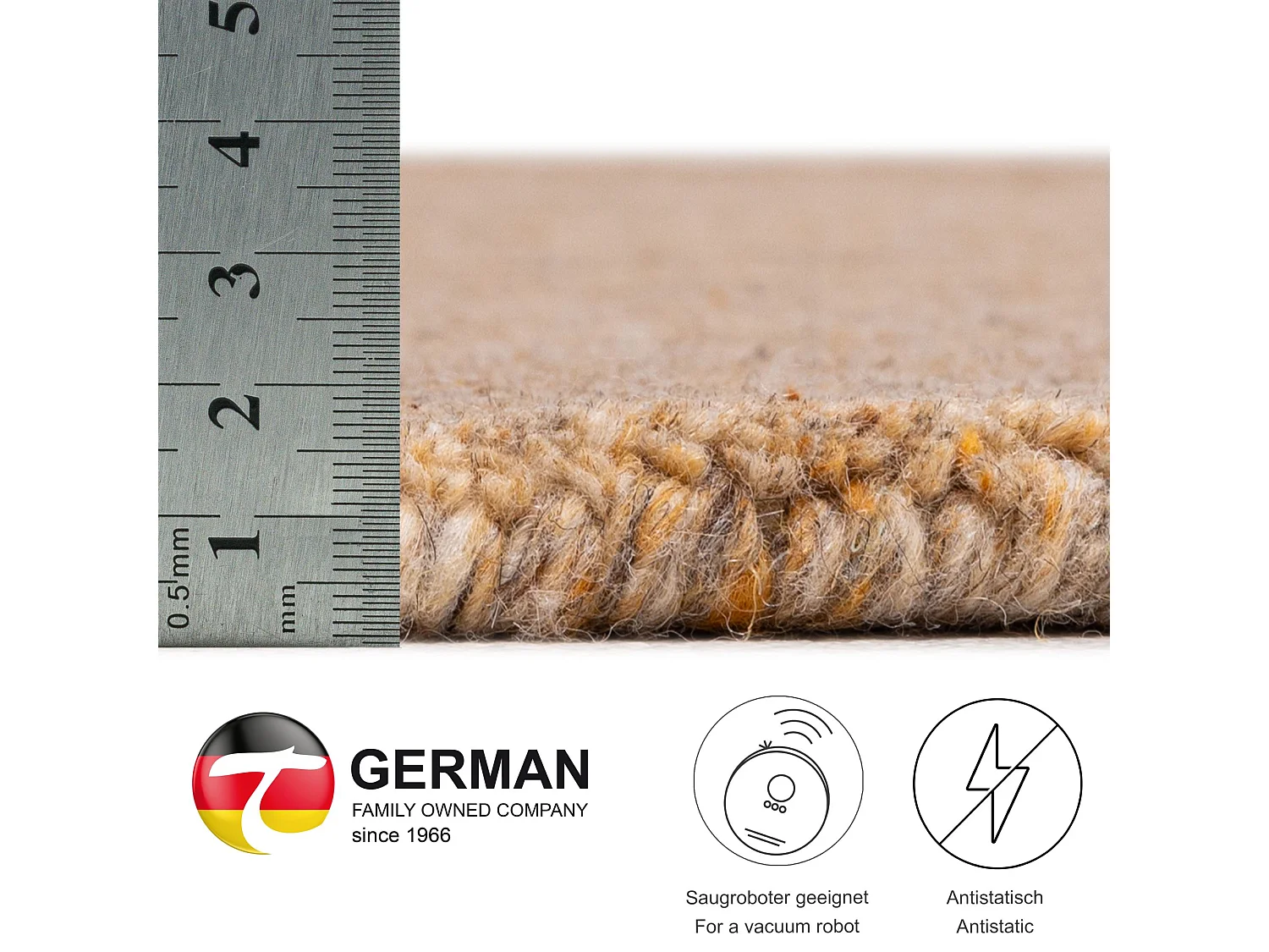 Tapis en laine UNI tissé à la main 70x140 cm ocre Pure