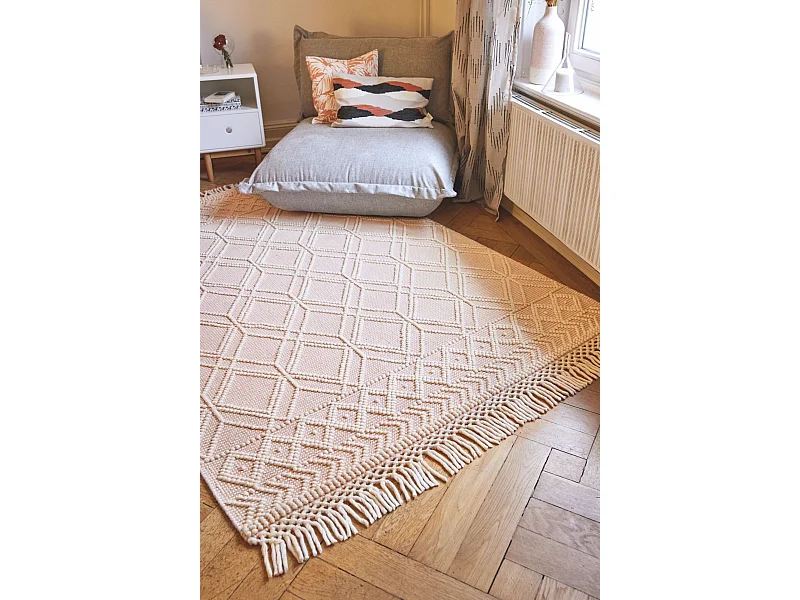 Tapis tissé à la main au design ethnique  160x230 cm rose Colored Macrame
