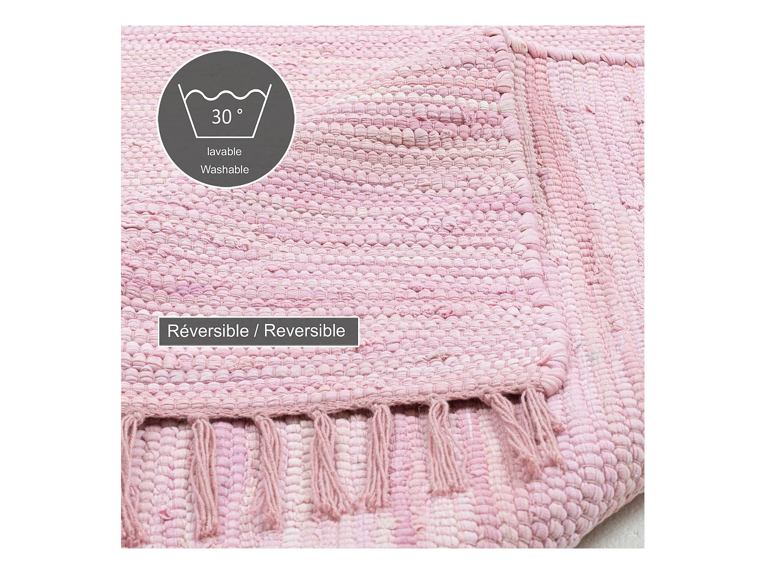 Tapis en coton tissé à la main et réversible 40x60 cm rose Happy Cotton
