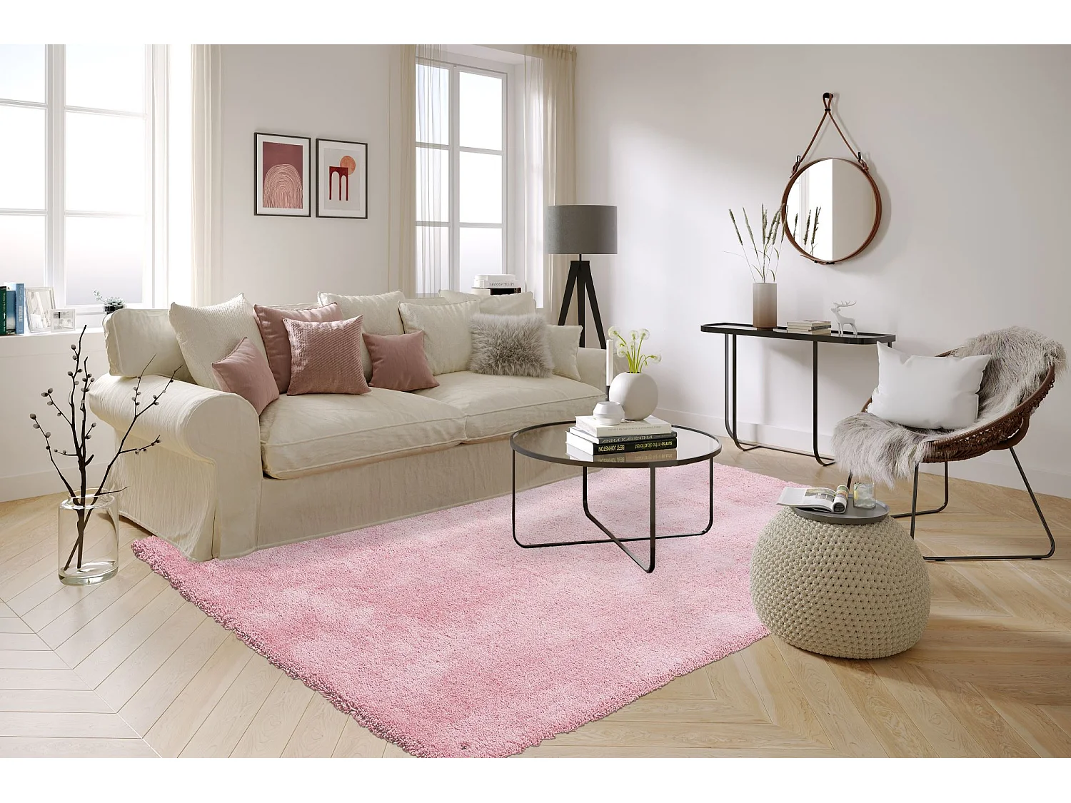 Tapis Shaggy tufté à la main 85x155 cm rose Cozy