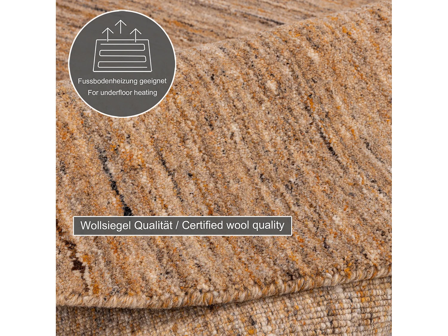 Tapis en laine UNI tissé à la main 150x150 cm ocre Pure