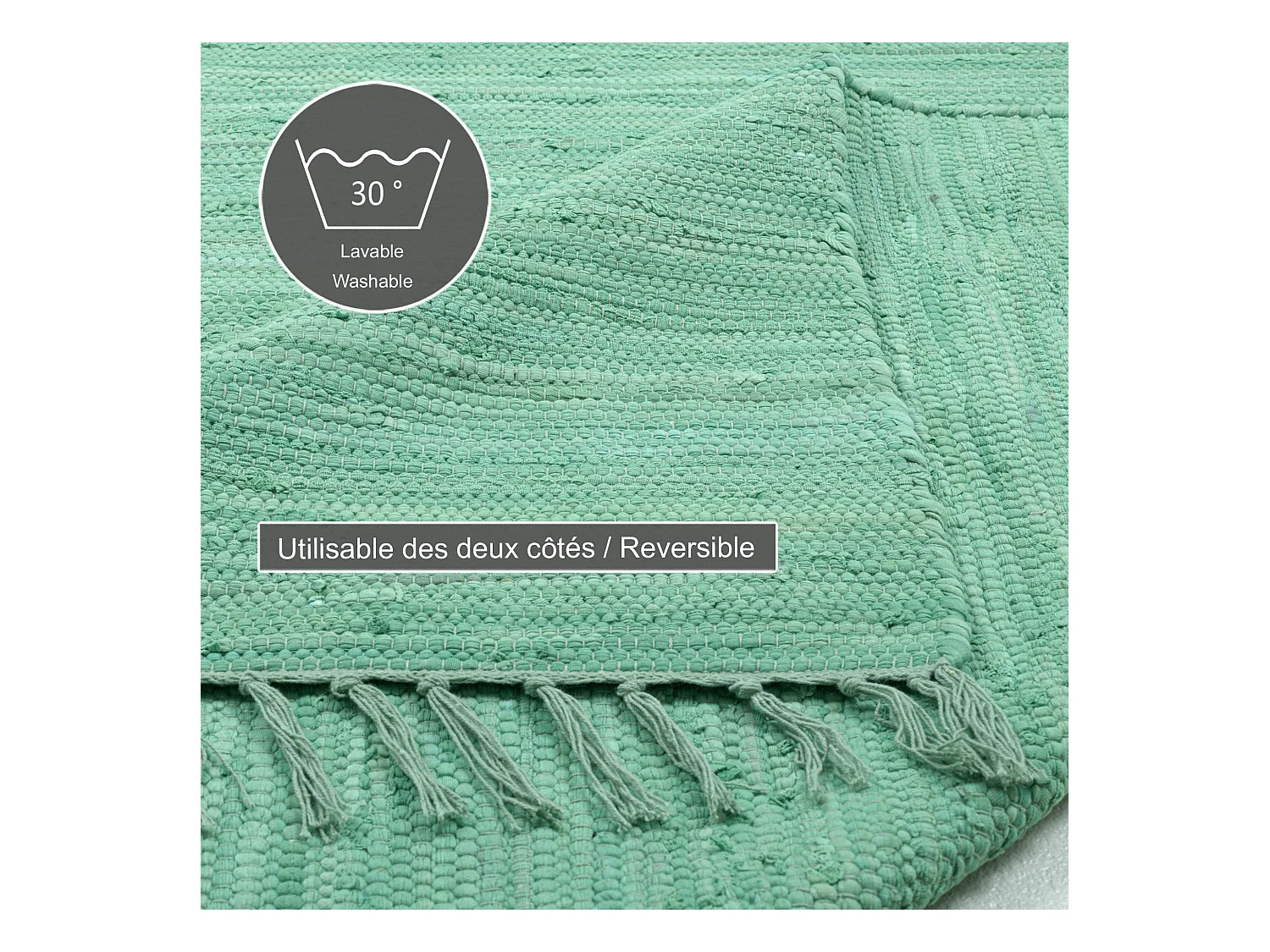 Tapis en coton tissé à la main et réversible 60x120 cm menthe Happy Cotton