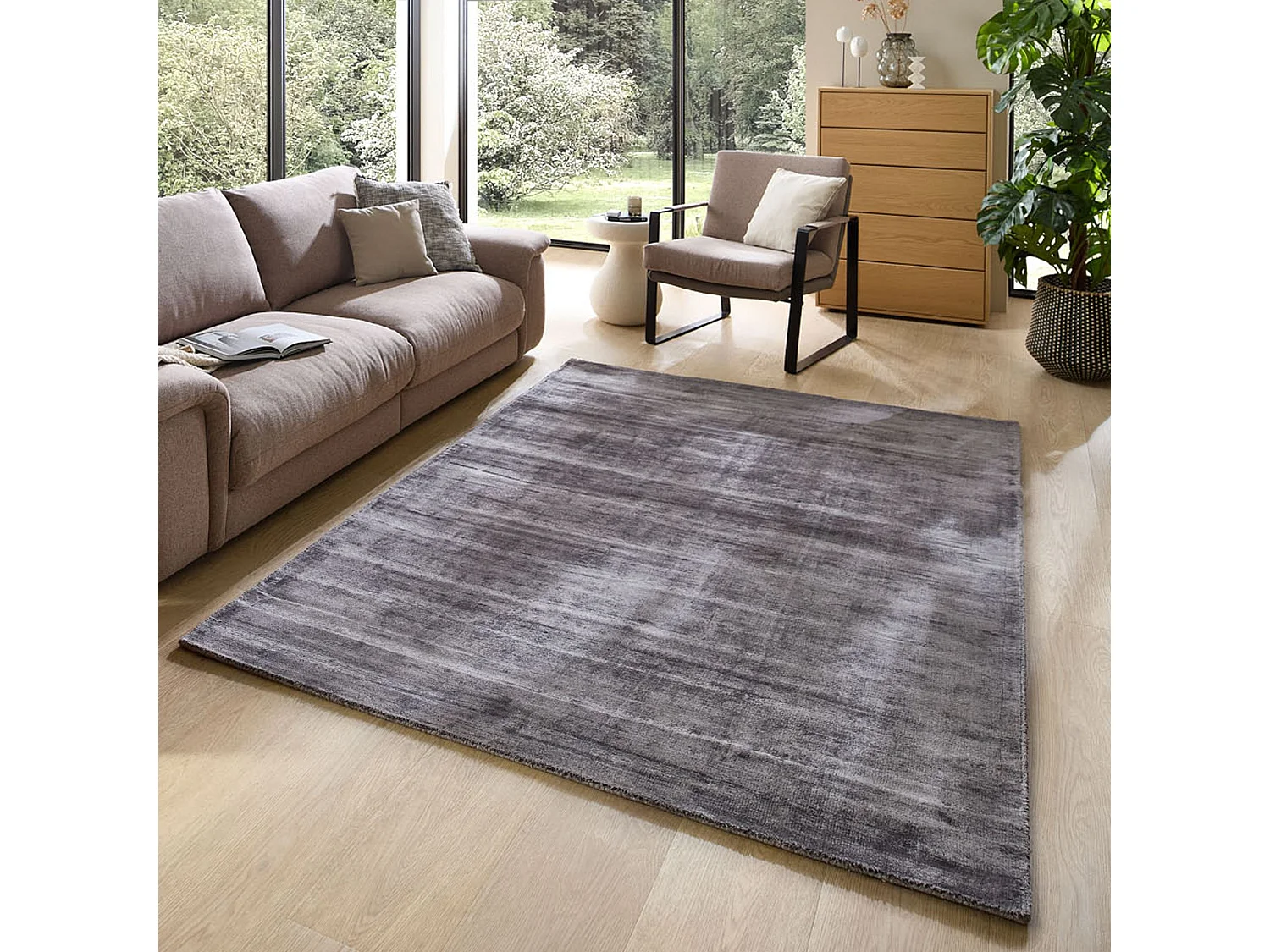 Tapis tissé à la main en viscose190x290 cm anthracite Star
