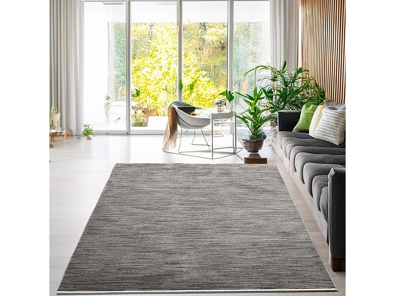 Tapis à tissage plat aspect court 80x150 cm gris foncé Corduletta