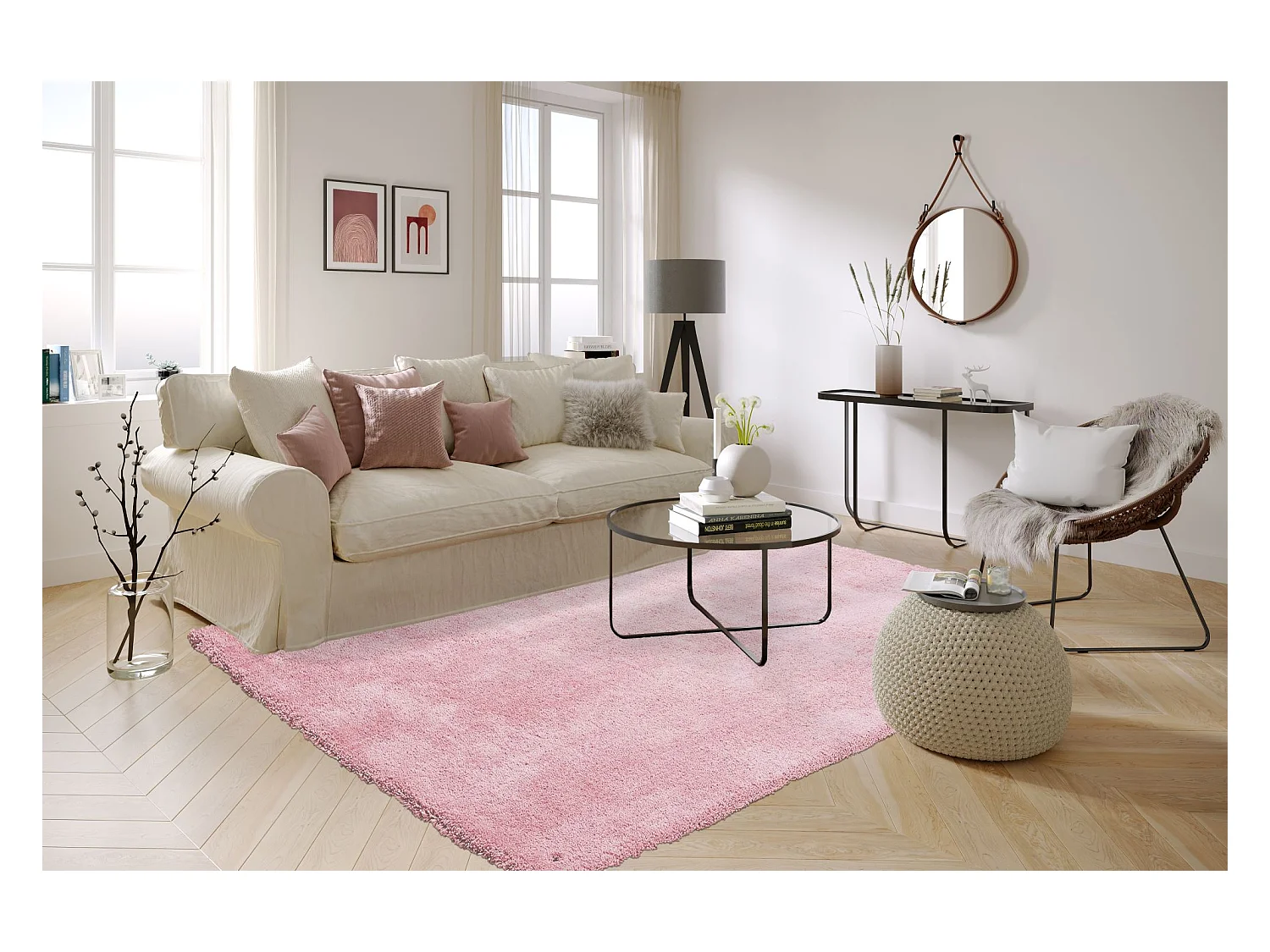 Handgetufteter Shaggyteppich 50x80 cm Rose Cozy