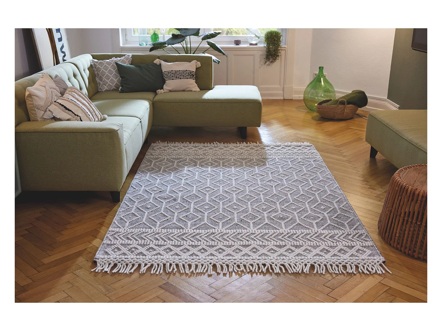 Handgewebter Teppich im Ethno Design 160x230 cm Grau Colored Macrame