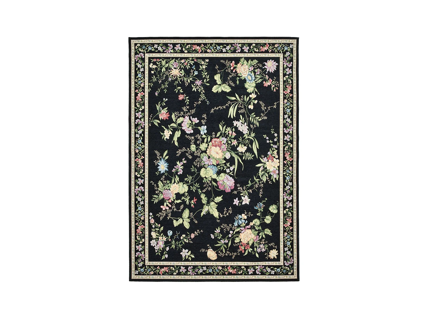 Teppich mit Bordüre und Blumenmuster 200x290 cm Schwarz Flomi