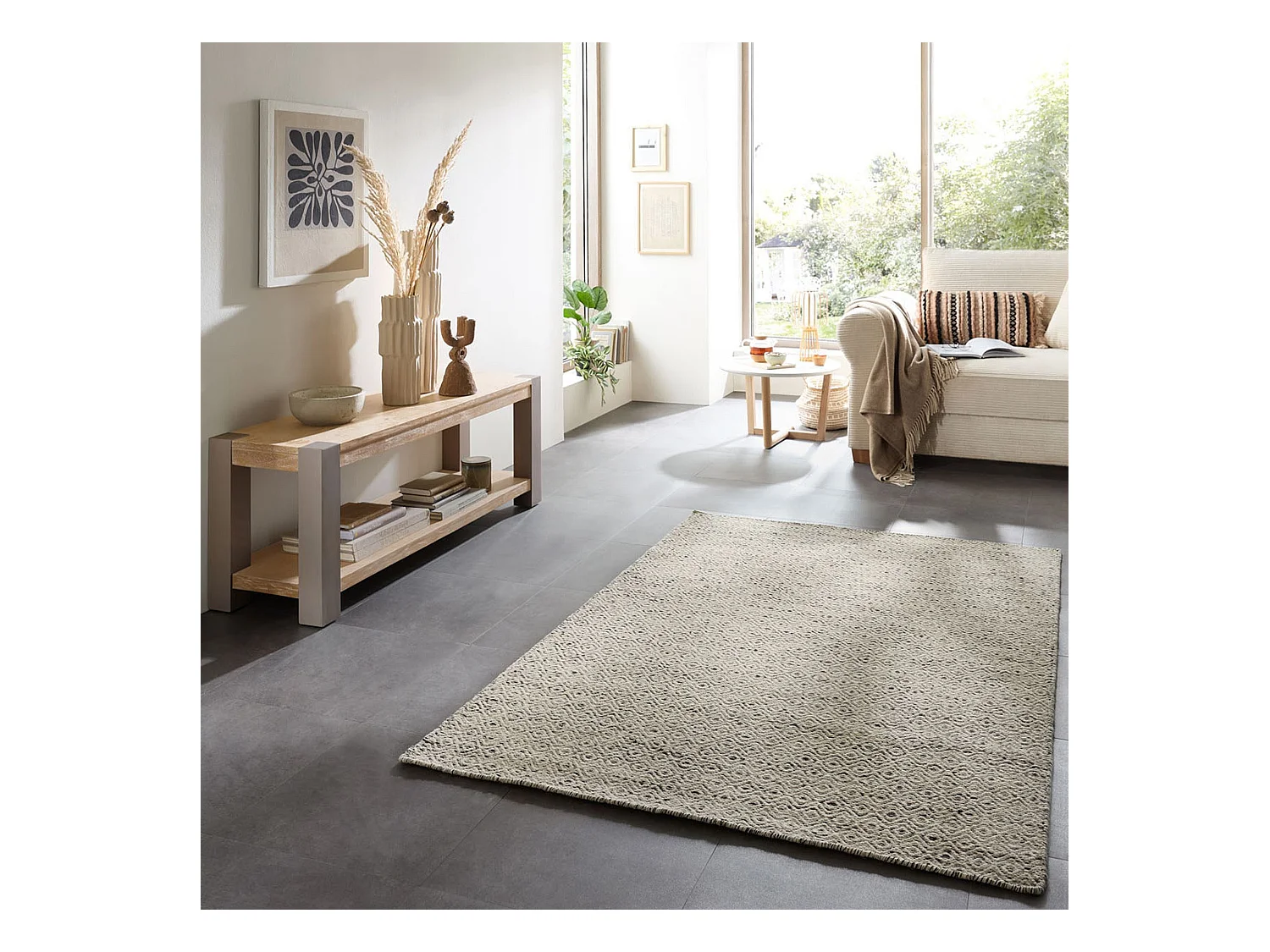 Wollen tapijt in Scandinavische stijl 65x130 cm natuurlijk grijs Trondheim