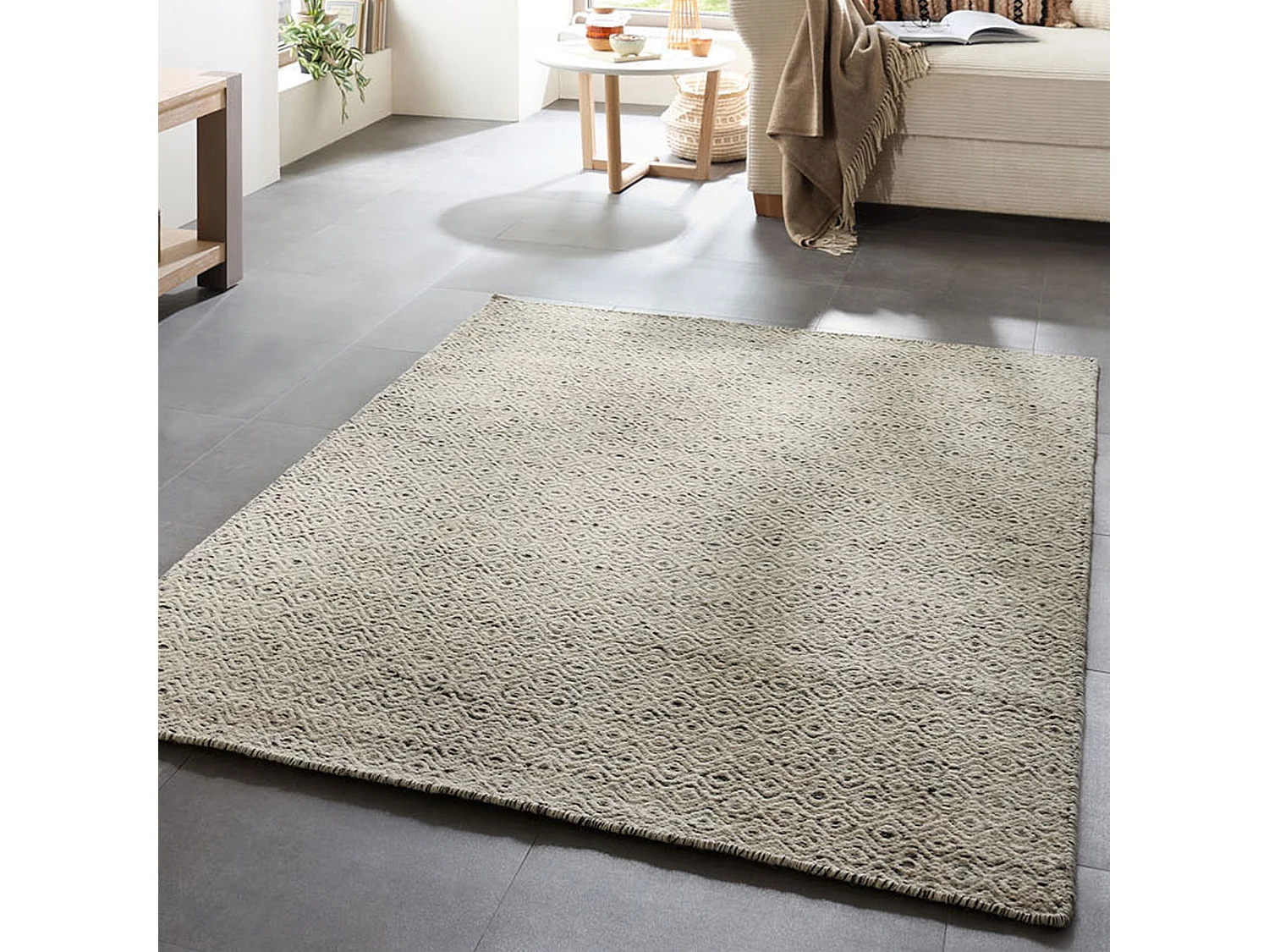 Tapis en laine de style scandinave 65x130 cm natural gris Trondheim