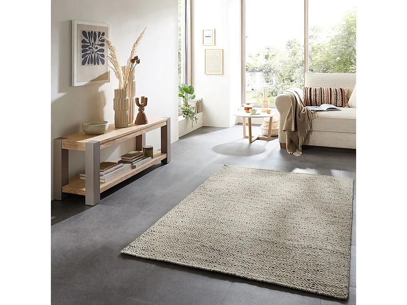 Tapis en laine de style scandinave 65x130 cm natural gris Trondheim