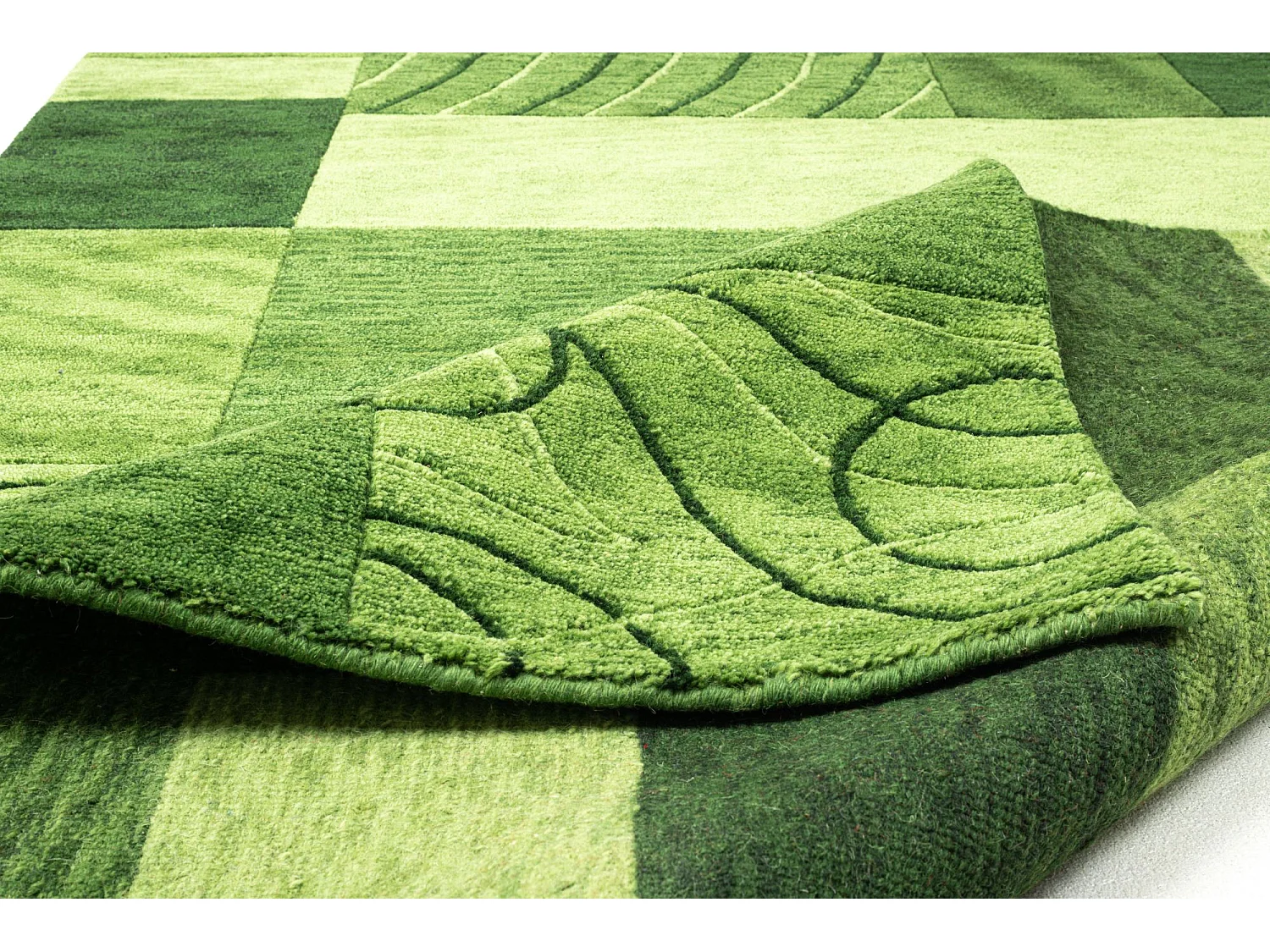 Tapis en laine noué à la main, style patchwork  170x240 cm vert Domas