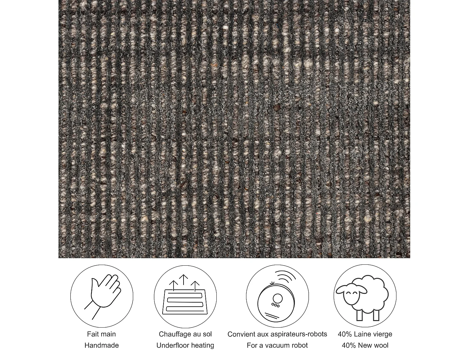 Tapis UNI rayé en viscose et laine 190x190 cm anthracite Venus