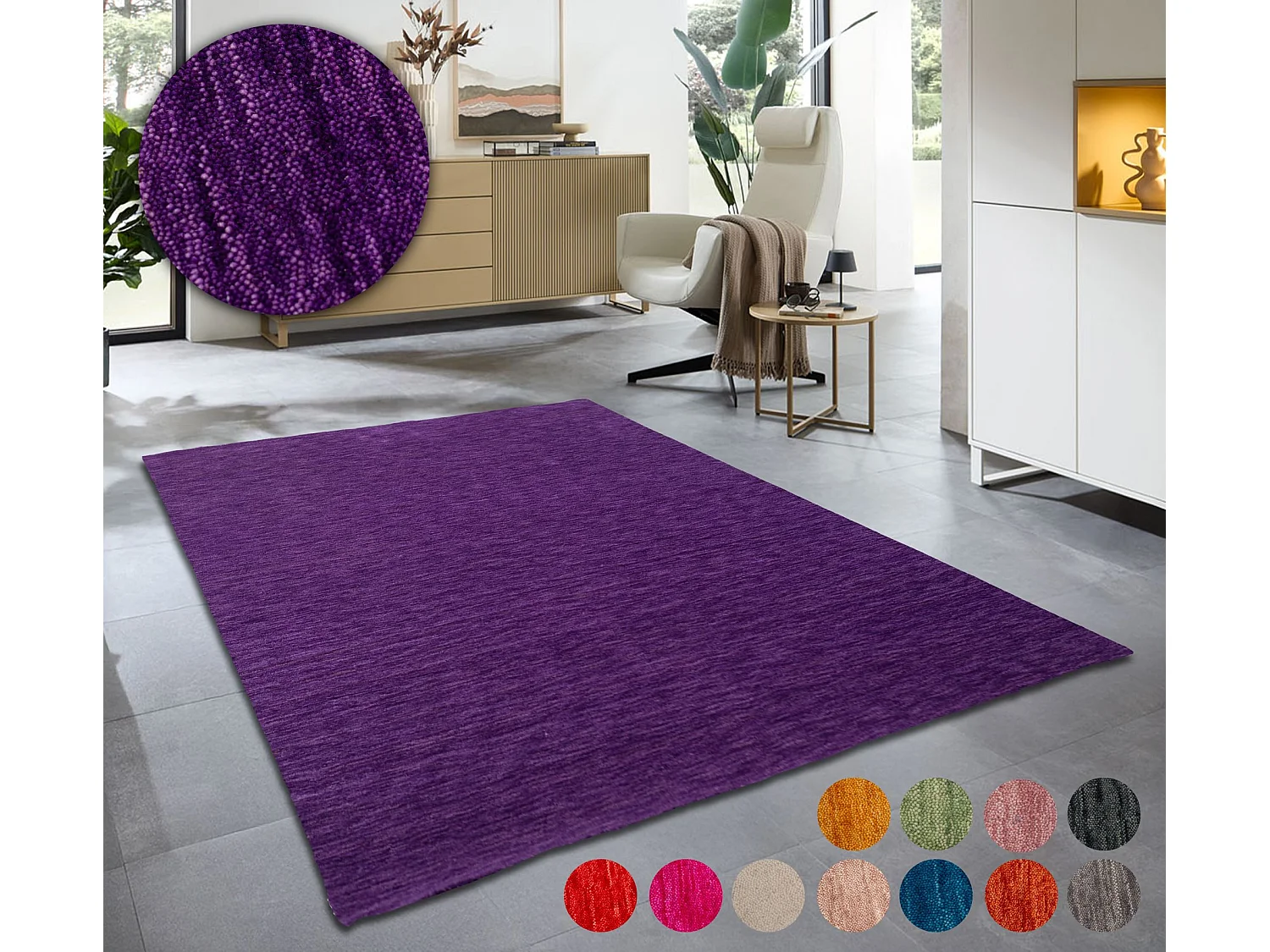 Tapis UNI tissé à la main  250x350 cm violette Holi