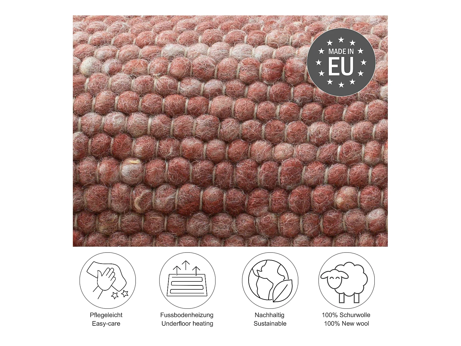 Tapis en laine réversible tissé à la main 40x60 cm rouge Alpen