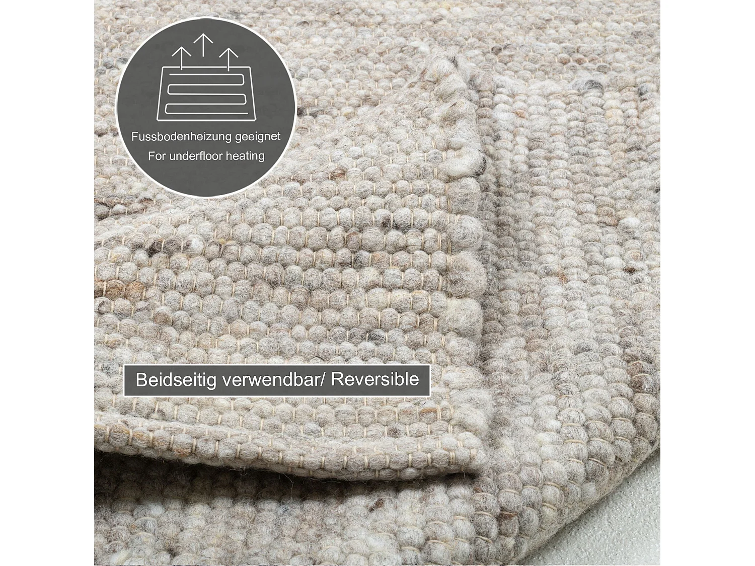 Tapis en laine tissé à la main réversible 90x160 cm sable multi Alm-Glück