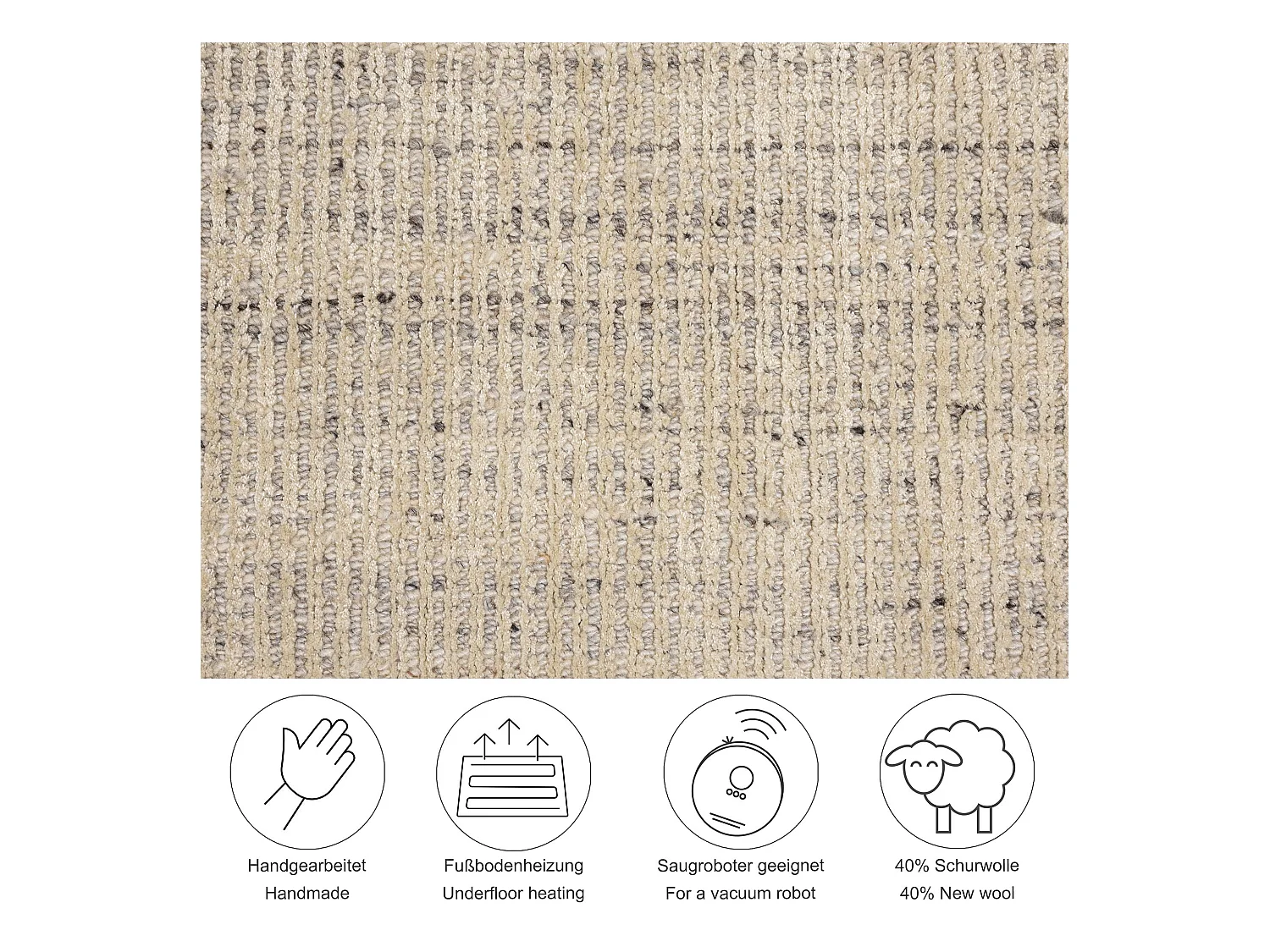 Tapis UNI rayé en viscose et laine 70x140 cm beige Venus