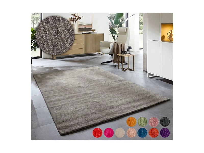 Handgewebter UNI Teppich 170x240 cm Grau Holi