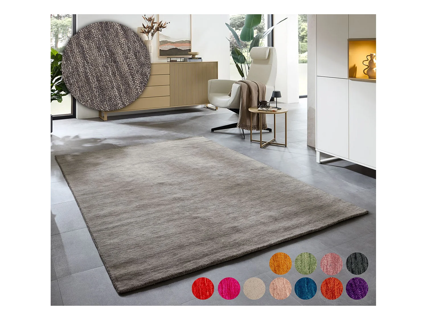 Tapis UNI tissé à la main  170x240 cm gris Holi