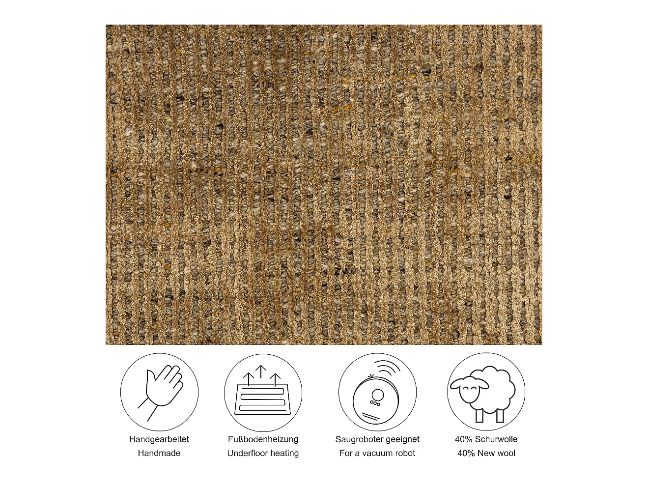 Alfombra UNI a rayas de viscosa y lana 120x180 cm Oro Venus