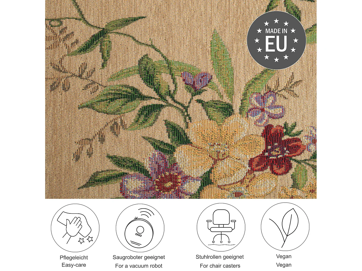 Tapis avec bordure et motif floral 70x120 cm beige Flomi