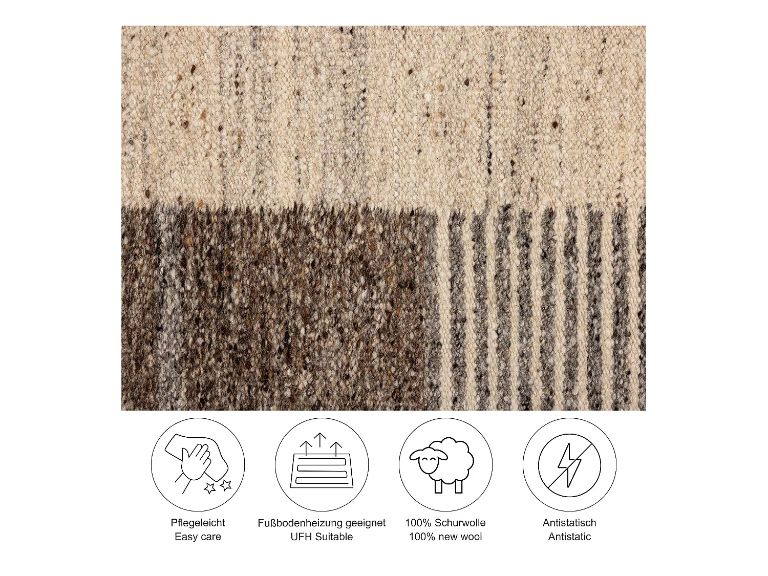 Handgewebter wendbarer Wollteppich 140x200 cm Beige Multi Ehrwald